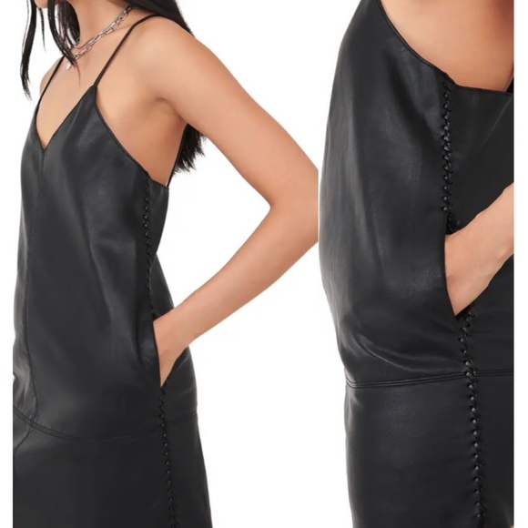 We The Free Free people black slip into something faux leather mini dress XS - Picture 2 of 9
